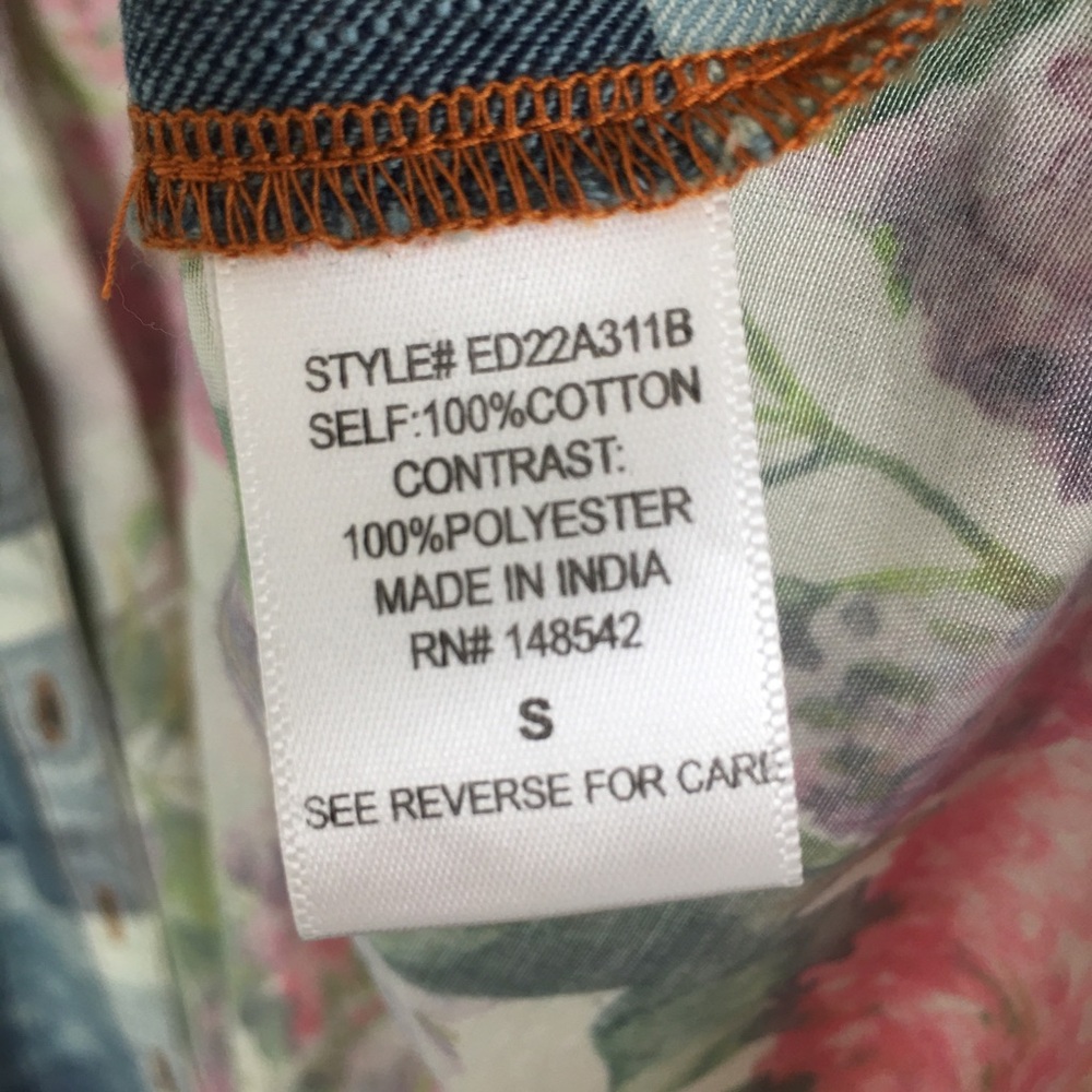 Aratta Silent Journey Plaid Chambray Floral Embroidered Button Down Top Blouse - Picture 9 of 16